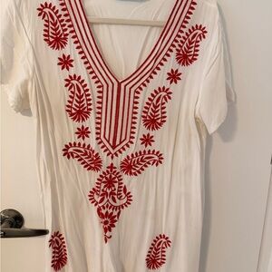 Embroidered White and Red Women's Top